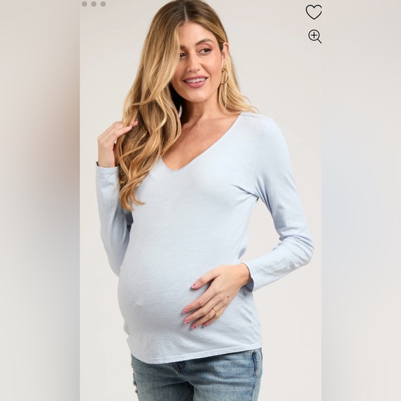 Pinkblush Light Blue Long Sleeve Maternity Shirt - Picture 1 of 5